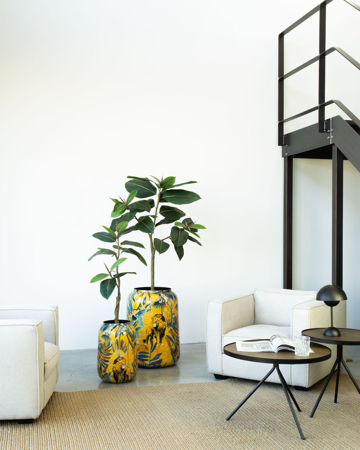 Safari Gold Bodenvase Set mit Ficus Elastica