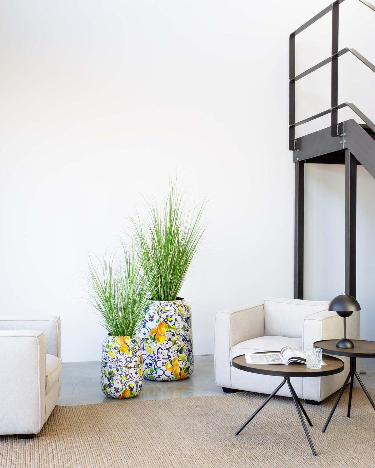 Lemon Harmony Bodenvase Set mit Chinaschilf