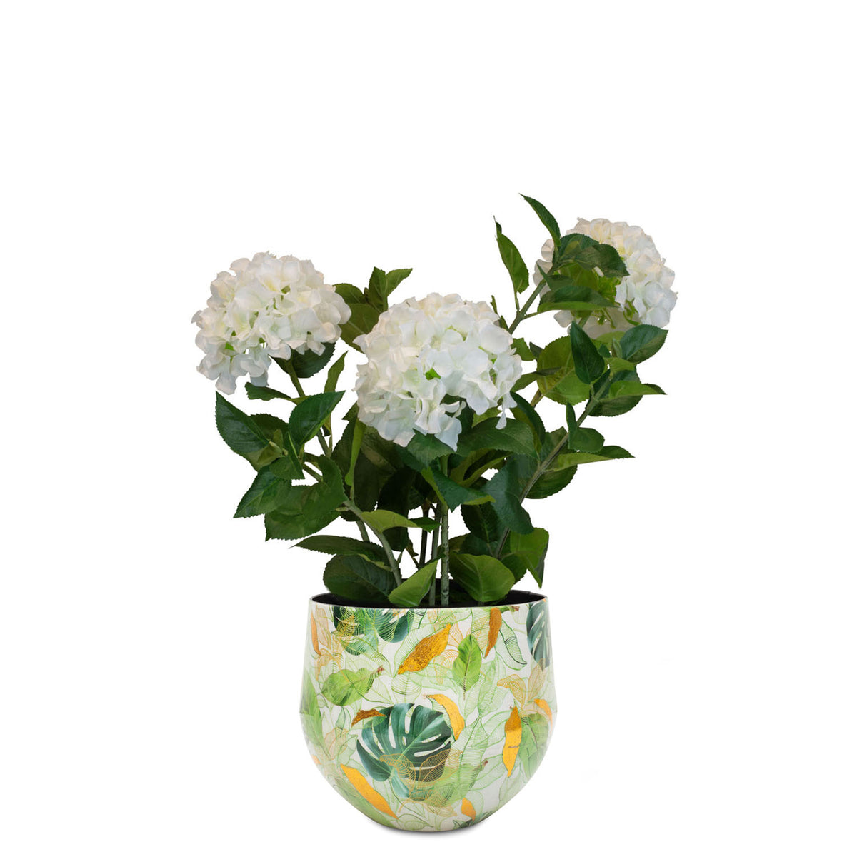Set aus Designtischgefäß und Hortensie