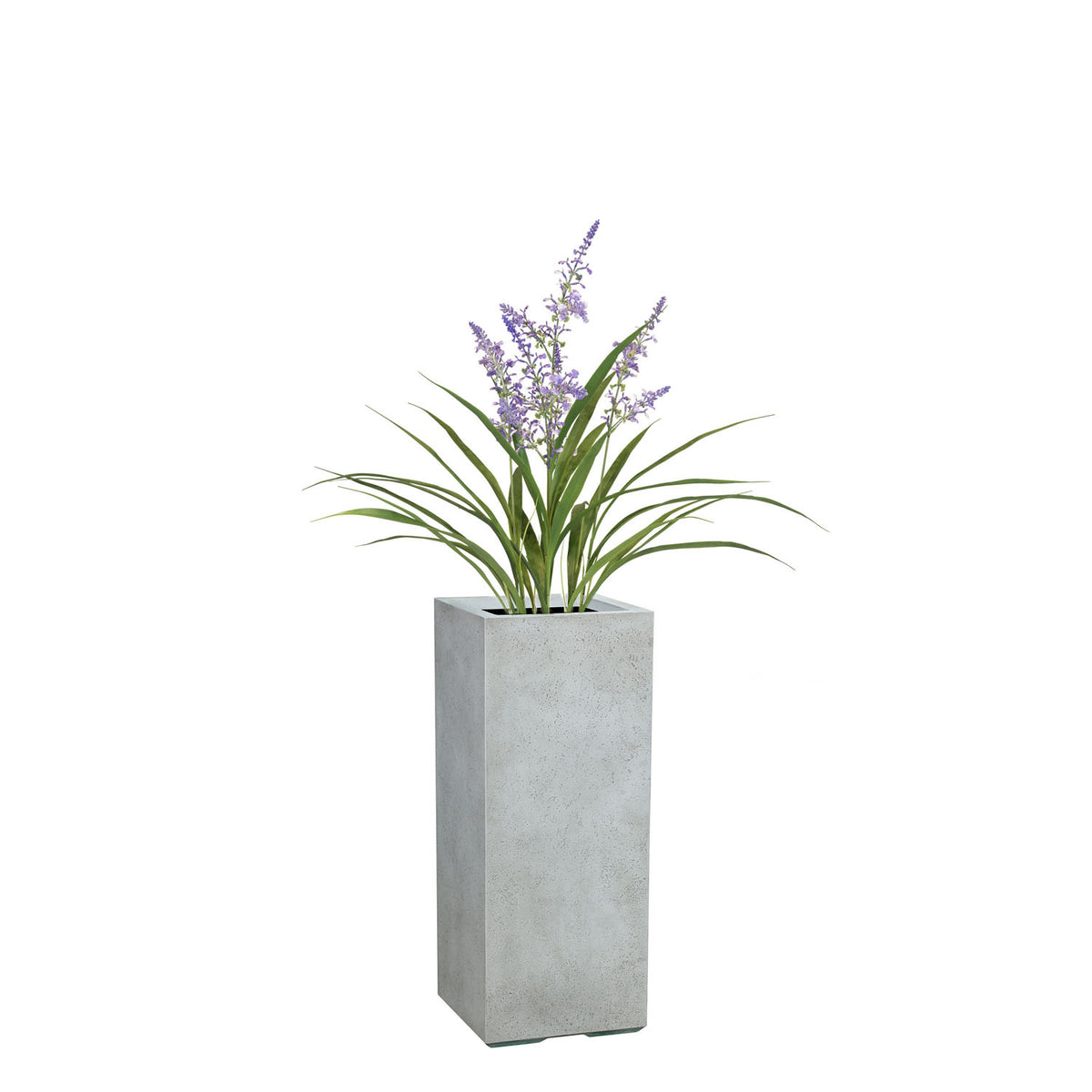 Graue Mono Pflanzsäule mit Lavendel im Set Seitenansicht für die Terrasse