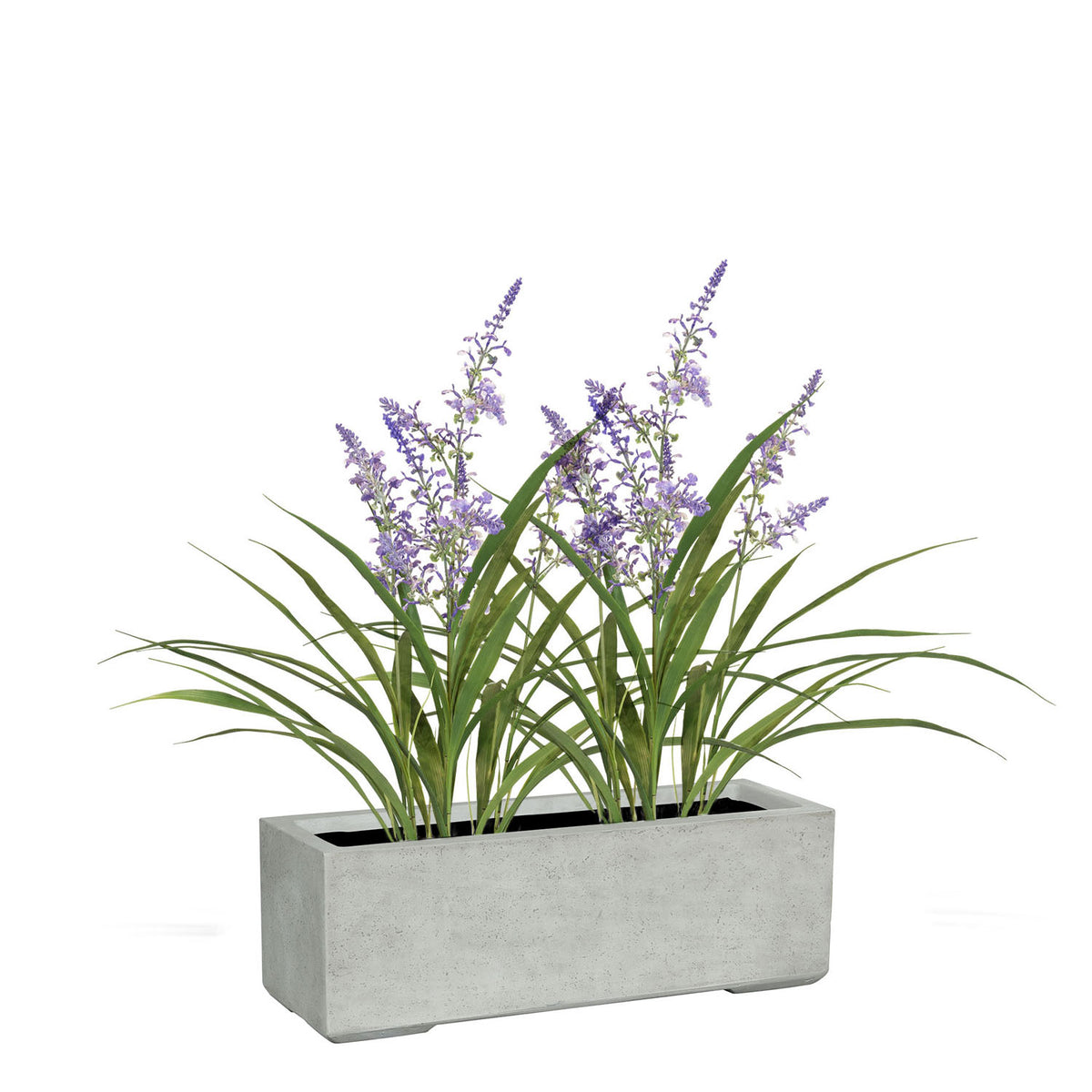 Künstlicher Lavendel im grauen Mono Pflanzkasten UV-stabil Get Your Green Seitenansicht