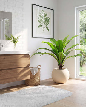 Get Your Green Set aus Nestfarn und Basalo Globe in Creme Frontansicht für das Bad