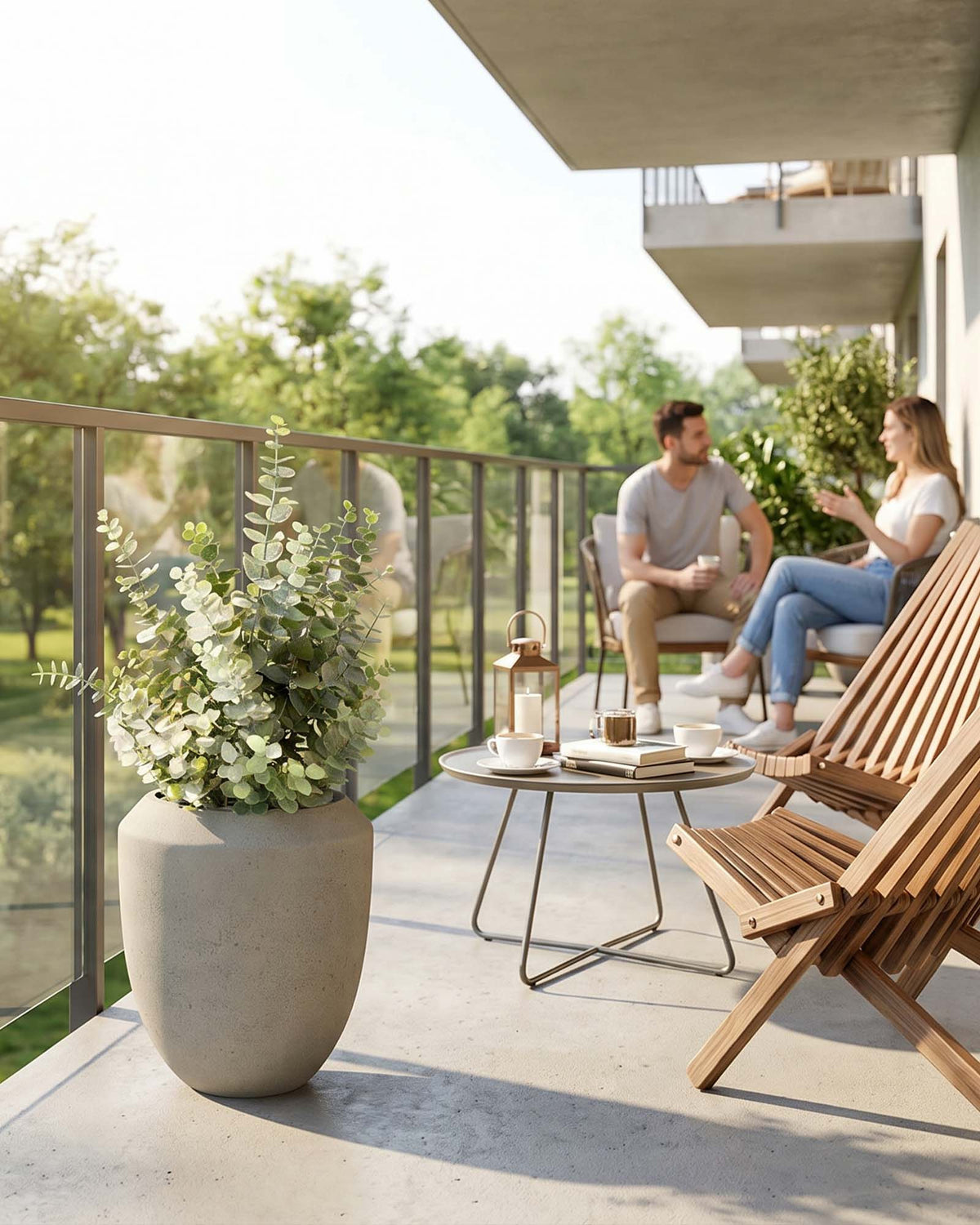 Get Your Green Eucalyptus im Calmo Bodengefäß UV-stabile Kunstpflanze aus recyceltem Material Frontansicht