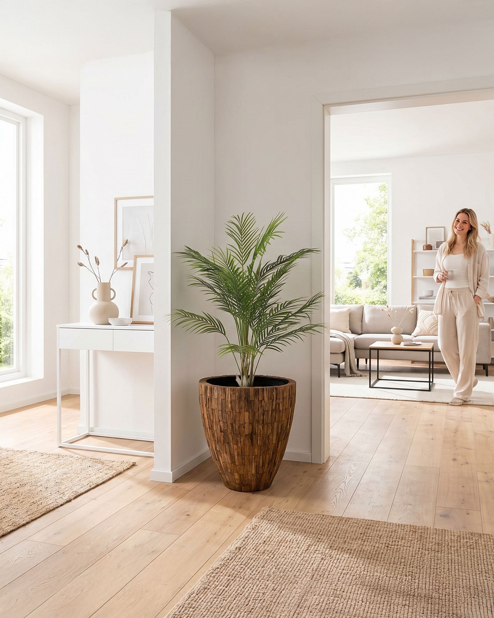 Set aus Ligno Bodengefäß und Goldfruchtpalme