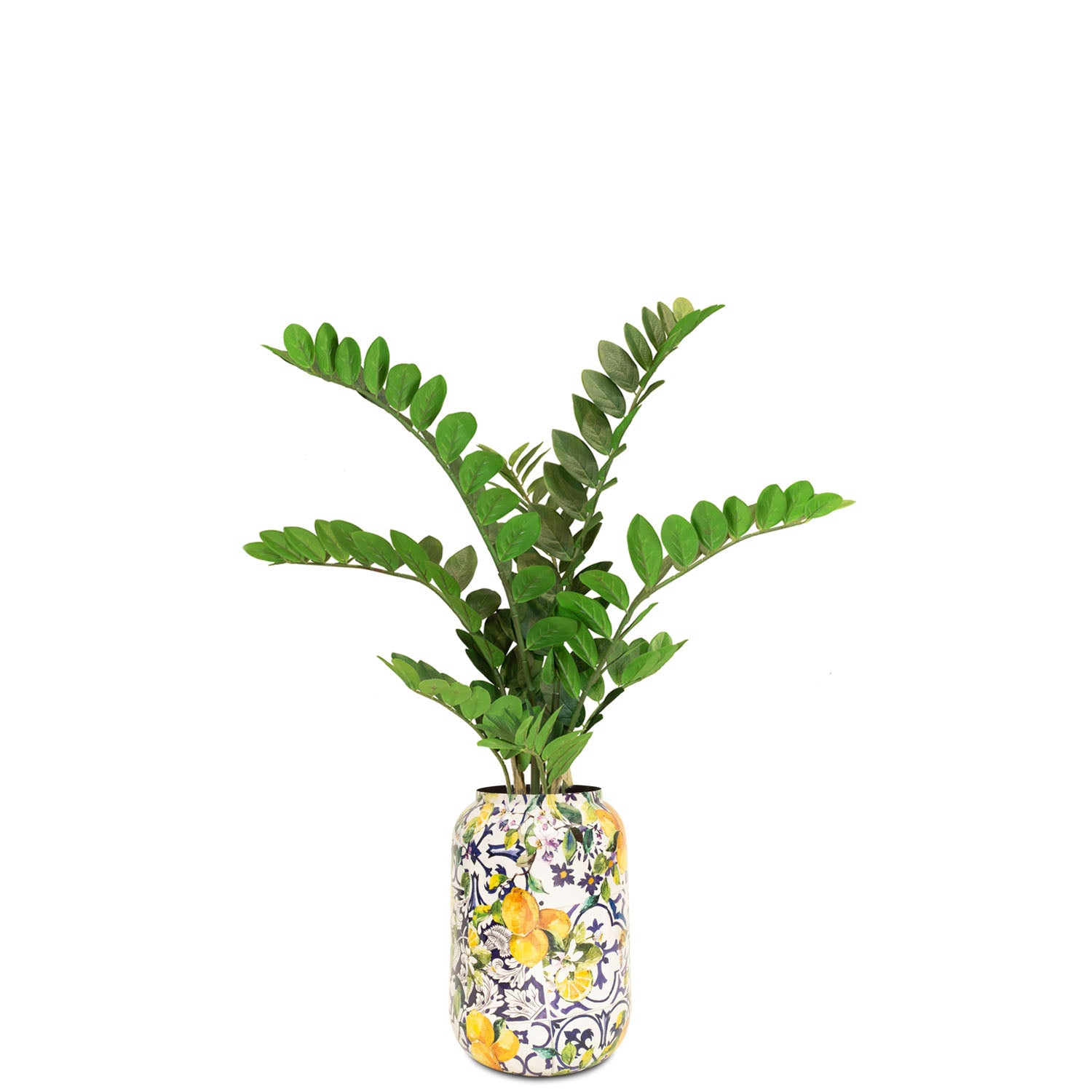Zamioculcas im Set mit Bodenvase Botanical Grace Detailansicht der hochwertigen Oberflächenstruktur im Wohnzimmer