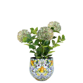 Set aus Designtischgefäß und Hortensie
