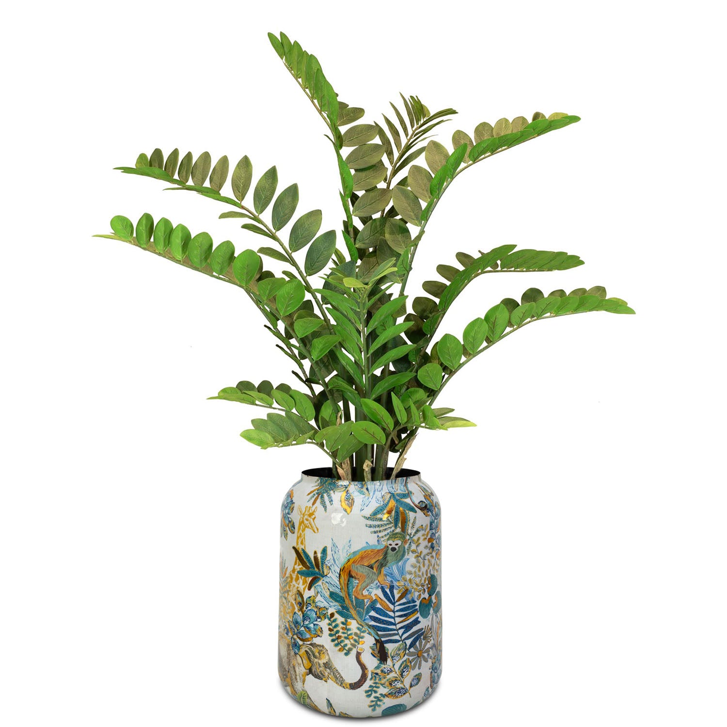 Zamioculcas im Set mit Bodenvase Botanical Grace Detailansicht der hochwertigen Oberflächenstruktur im Wohnzimmer
