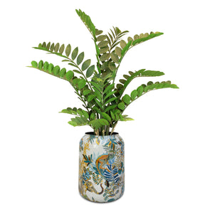 Zamioculcas im Set mit Bodenvase Botanical Grace Detailansicht der hochwertigen Oberflächenstruktur im Wohnzimmer