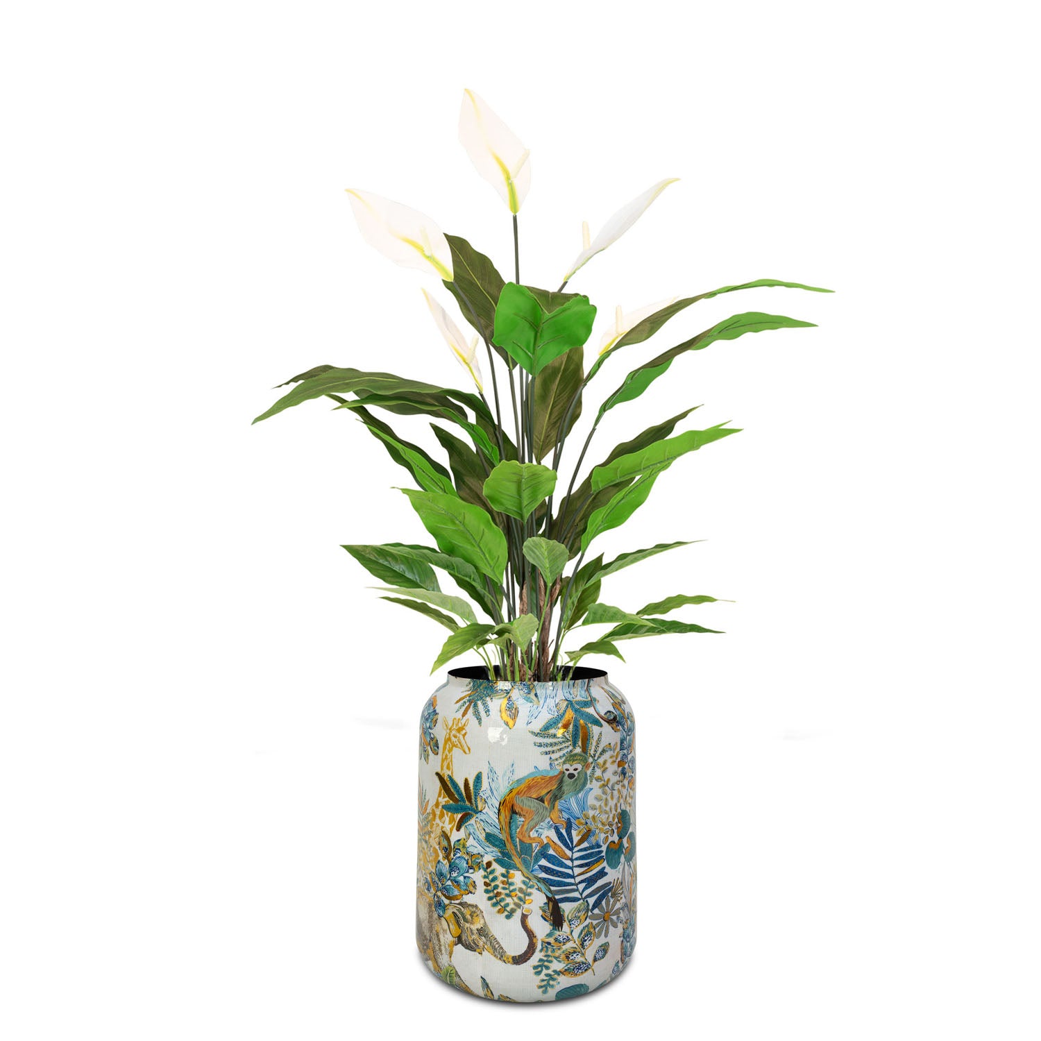 Künstliches Einblatt in Designbodenvase UV-stabil für den Flur Seitenansicht natürliche Eleganz ohne Pflegeaufwand