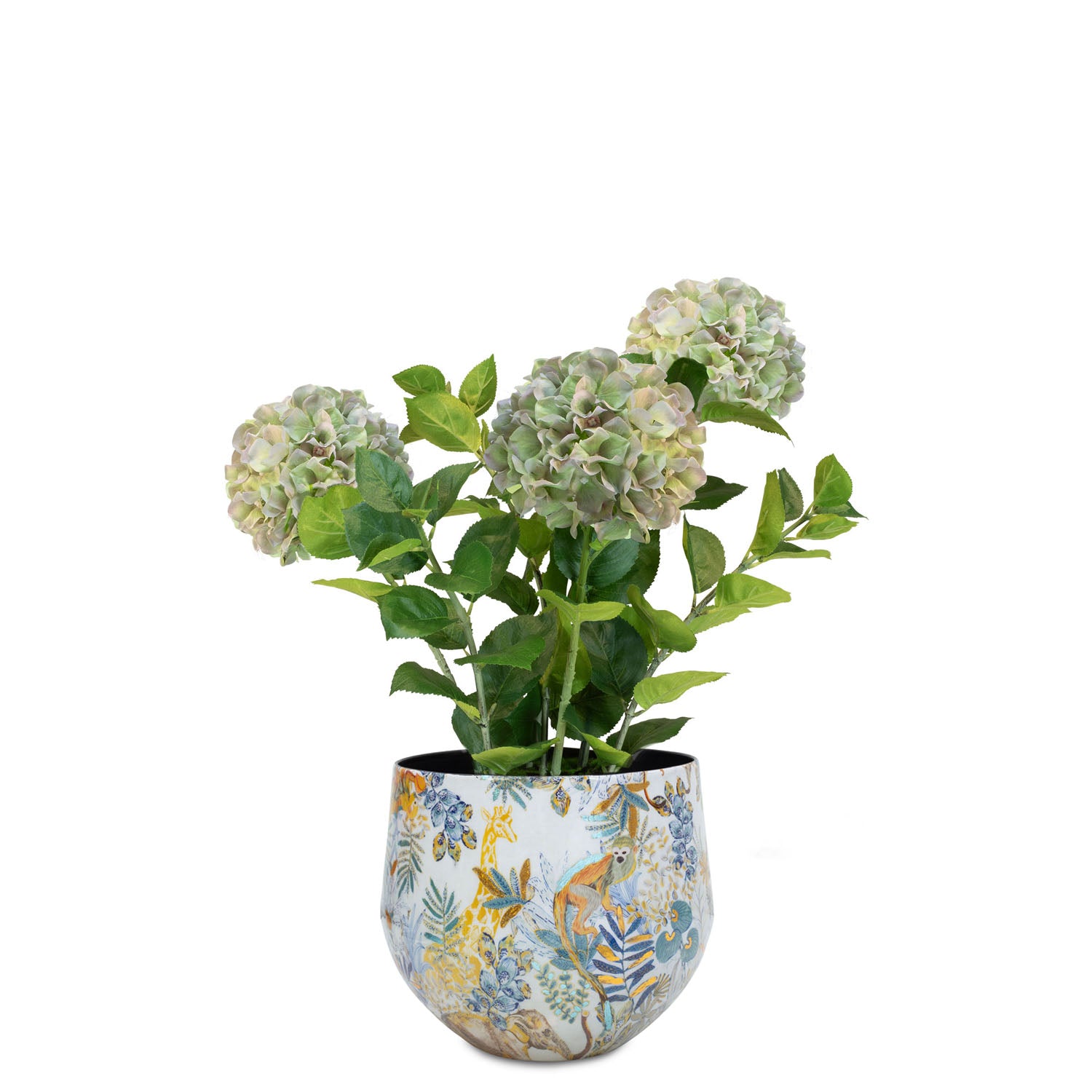Set aus Designtischgefäß und Hortensie