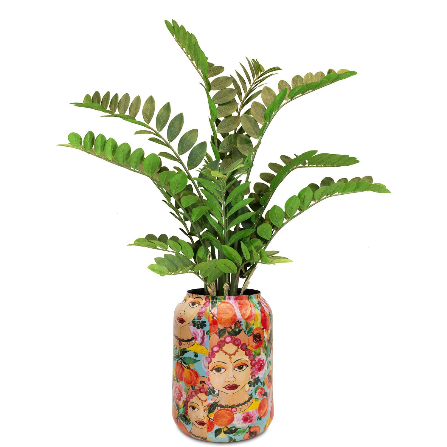 Zamioculcas im Set mit Bodenvase Botanical Grace Detailansicht der hochwertigen Oberflächenstruktur im Wohnzimmer
