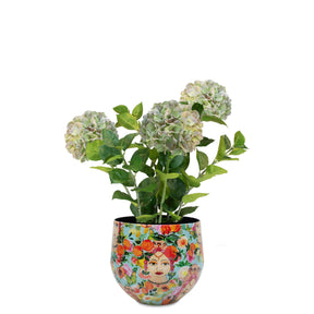 Set aus Designtischgefäß und Hortensie