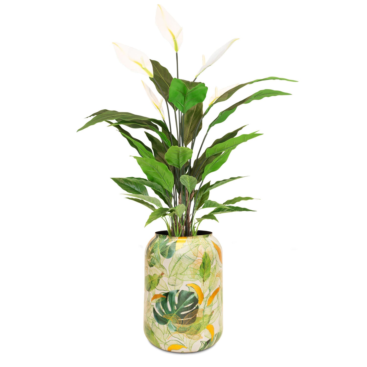 Set aus Spathiphyllum und Bodenvase Botanical Grace, Tropic Indigo, Safari Gold, Lemon Harmony oder Bali Blossom