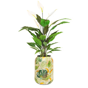 Künstliches Einblatt in Designbodenvase UV-stabil für den Flur Detailansicht der Blätter
