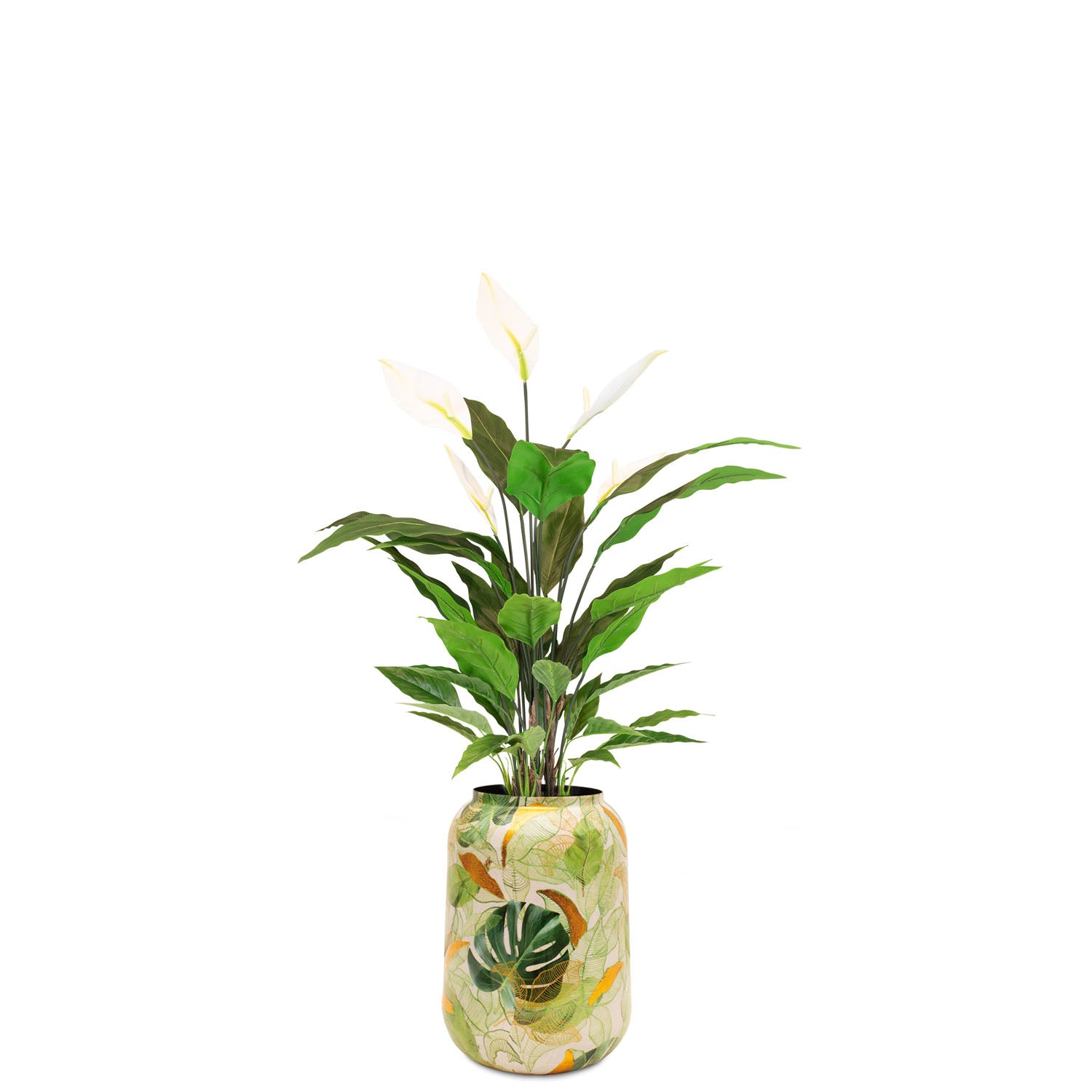 Künstliches Einblatt in Designbodenvase UV-stabil für den Flur Detailansicht der Blätter