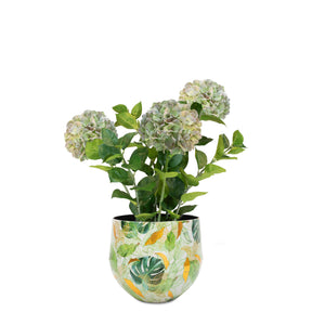 Set aus Designtischgefäß und Hortensie