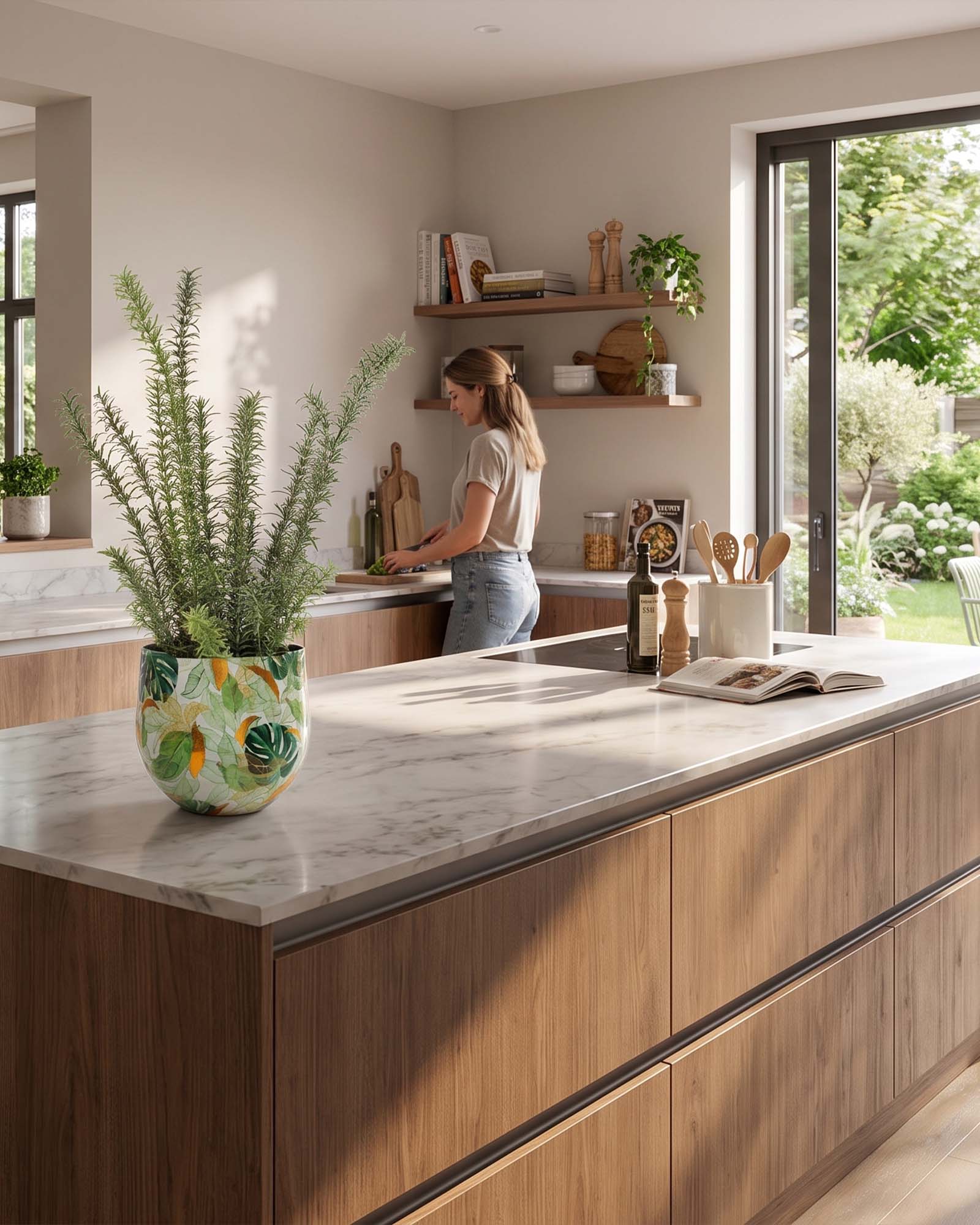 Set aus Designtischgefäß und Rosmarin