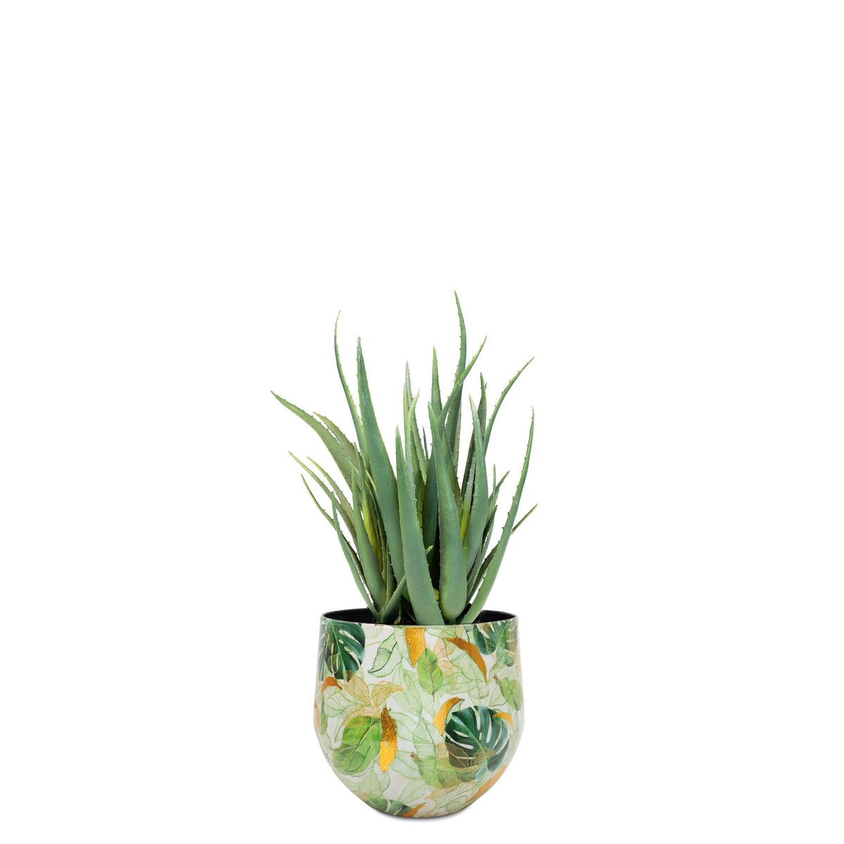UV-stabile künstliche Aloe Vera im recycelten Designtischgefäß von Get Your Green Seitenansicht