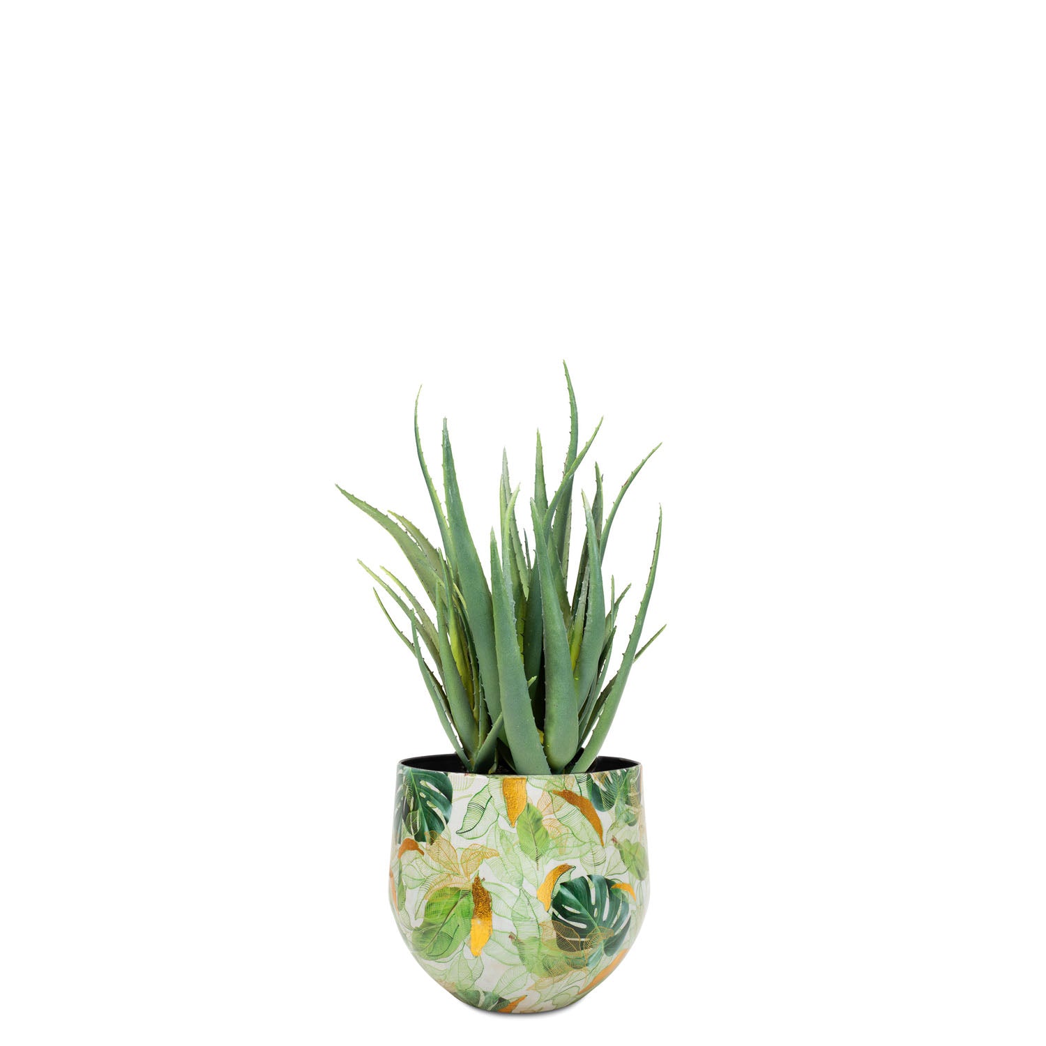 UV-stabile künstliche Aloe Vera im recycelten Designtischgefäß von Get Your Green Seitenansicht