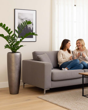 UV-stabile Zamioculcas Glücksfeder Kunstpflanze aus recyceltem Material in der Detailansicht
