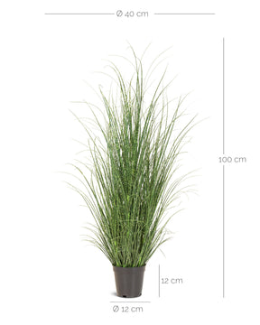 Detailansicht der Halme einer Zebragras Miscanthus Sinensis Kunstpflanze aus recyceltem Material