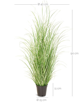 Chinaschilf Variegatus Kunstpflanze im Detail mit feinen Gräsern aus recyceltem Material
