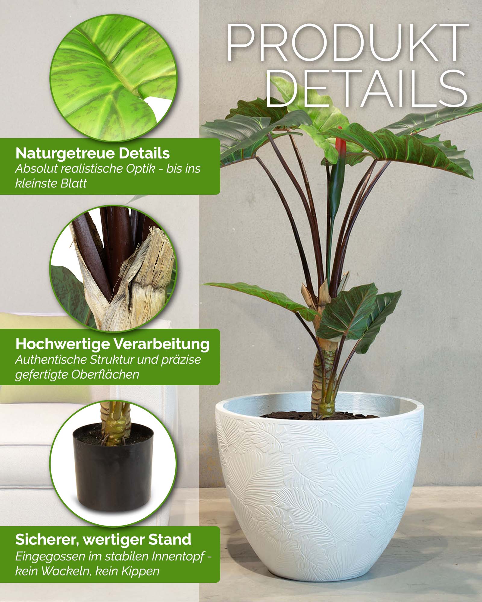 Regenbogen Alocasia Kunstpflanze