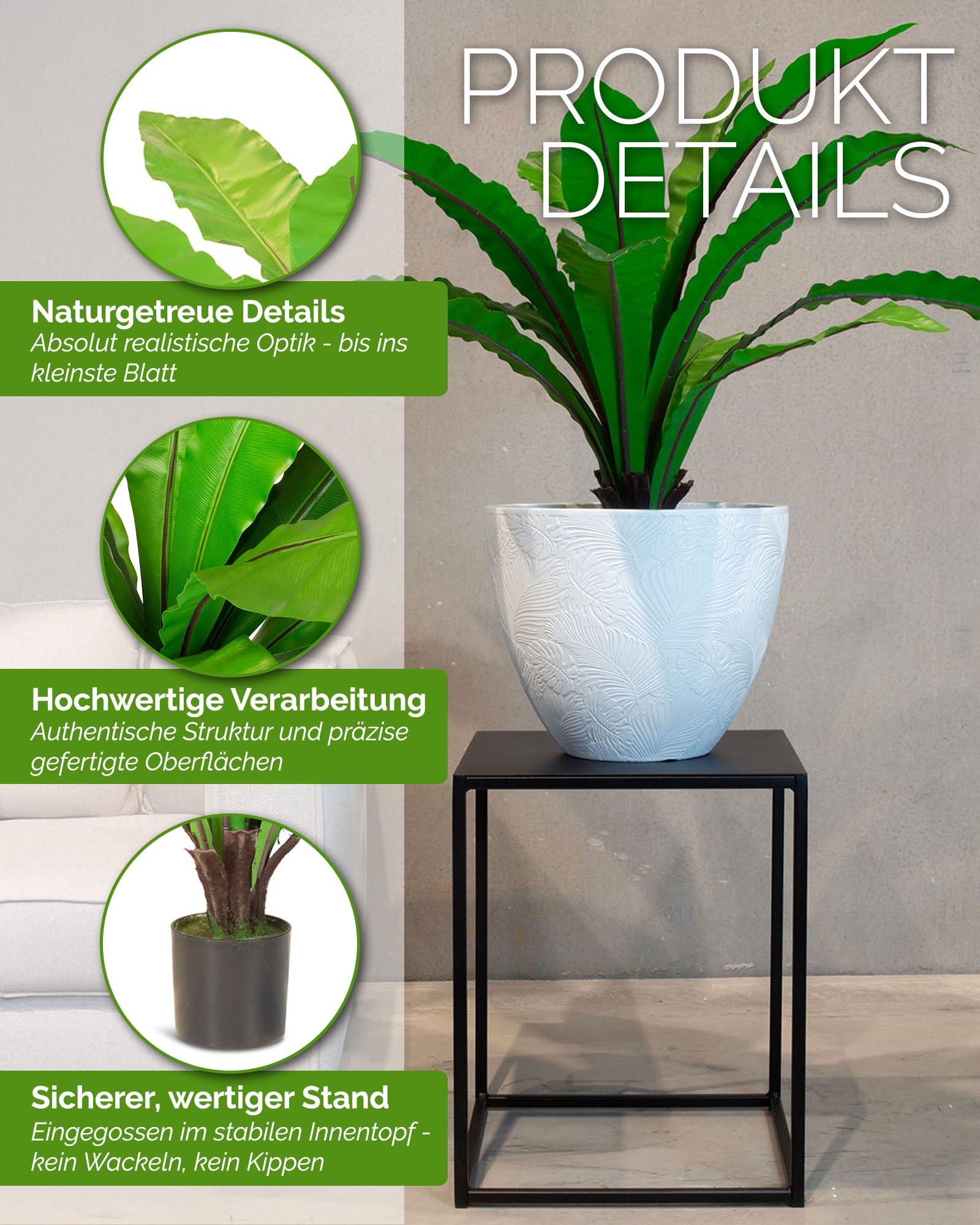 Nestfarn Asplenium nidus Kunstpflanze