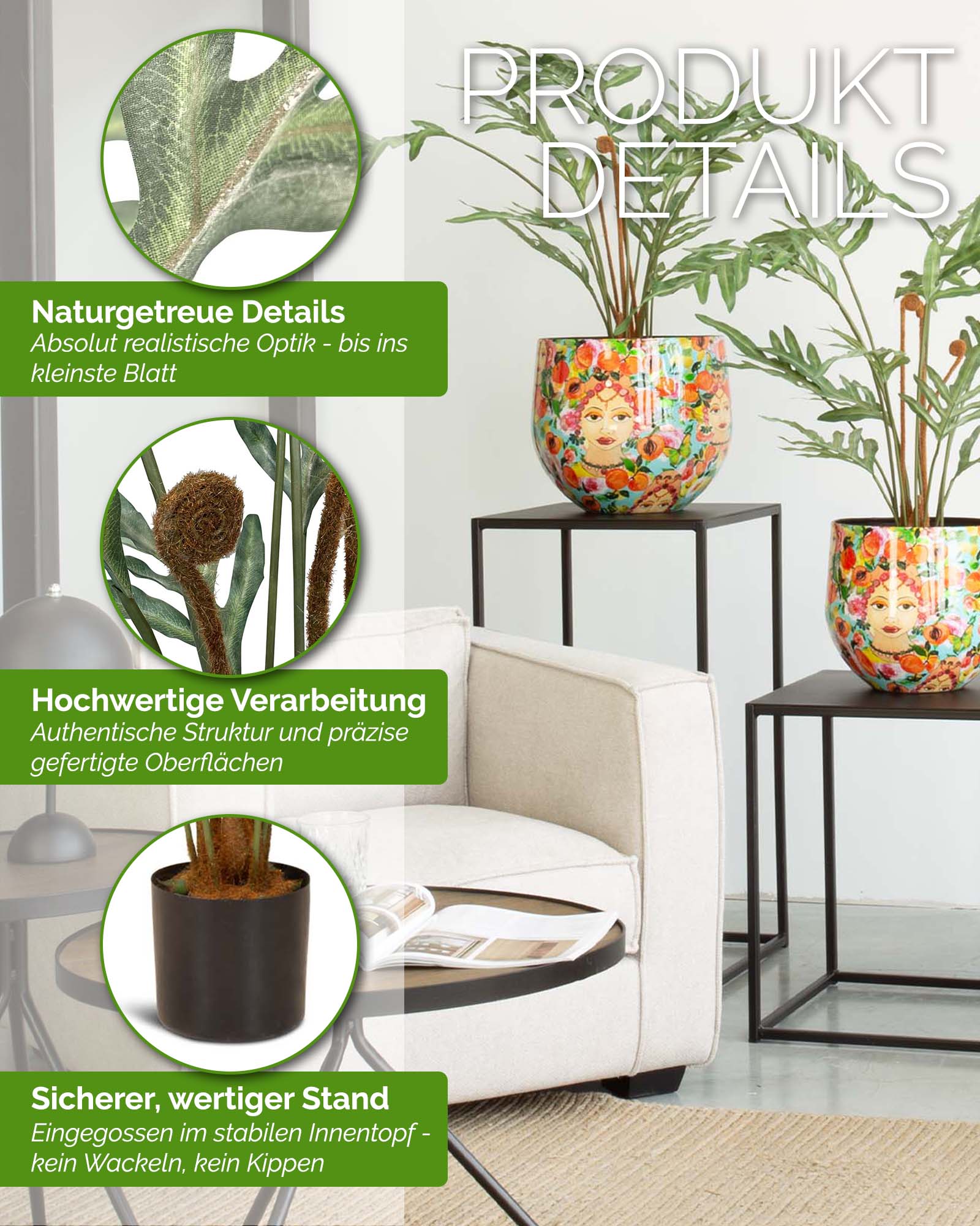 Goldtüpfelfarn Phebodium aureum Kunstpflanze