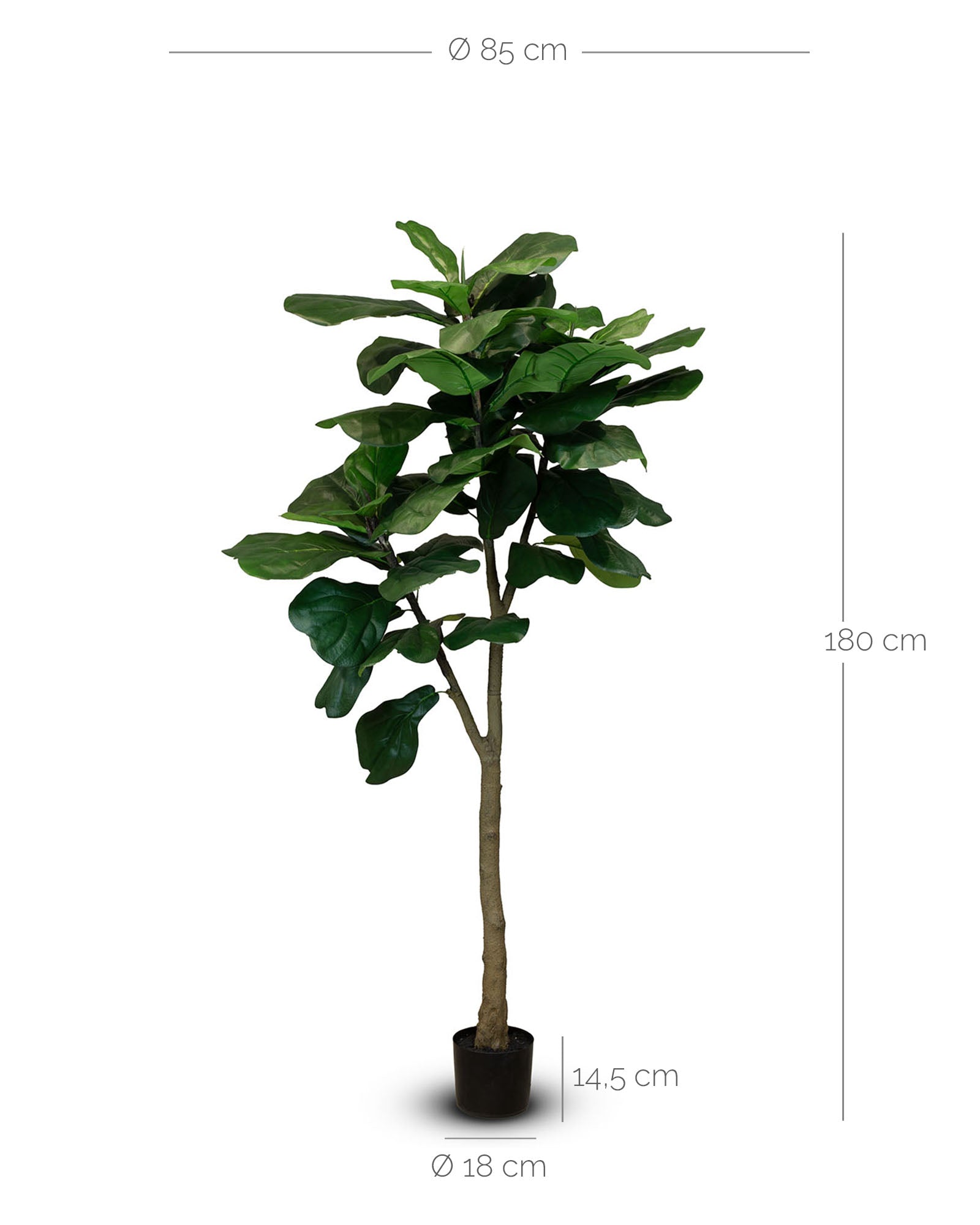 Große UV-stabile Geigenfeige Ficus lyrata Kunstpflanze Detailansicht der naturgetreuen Blätter aus recyceltem Material