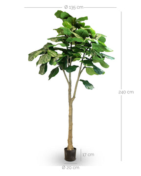 Große UV-stabile Geigenfeige Ficus lyrata Kunstpflanze Detailansicht der naturgetreuen Blätter aus recyceltem Material