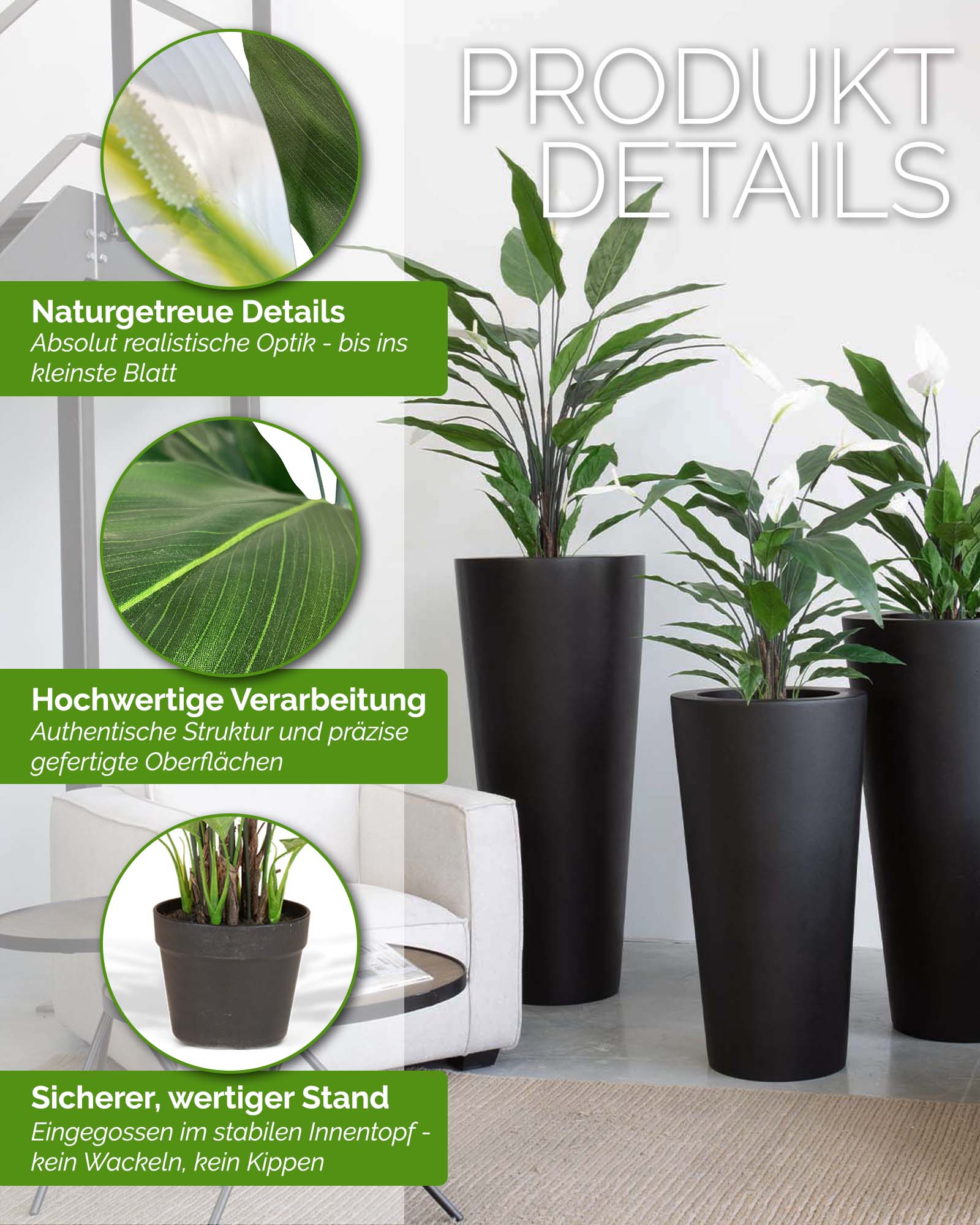Einblatt Spathiphyllum Kunstpflanze blühend online kaufen