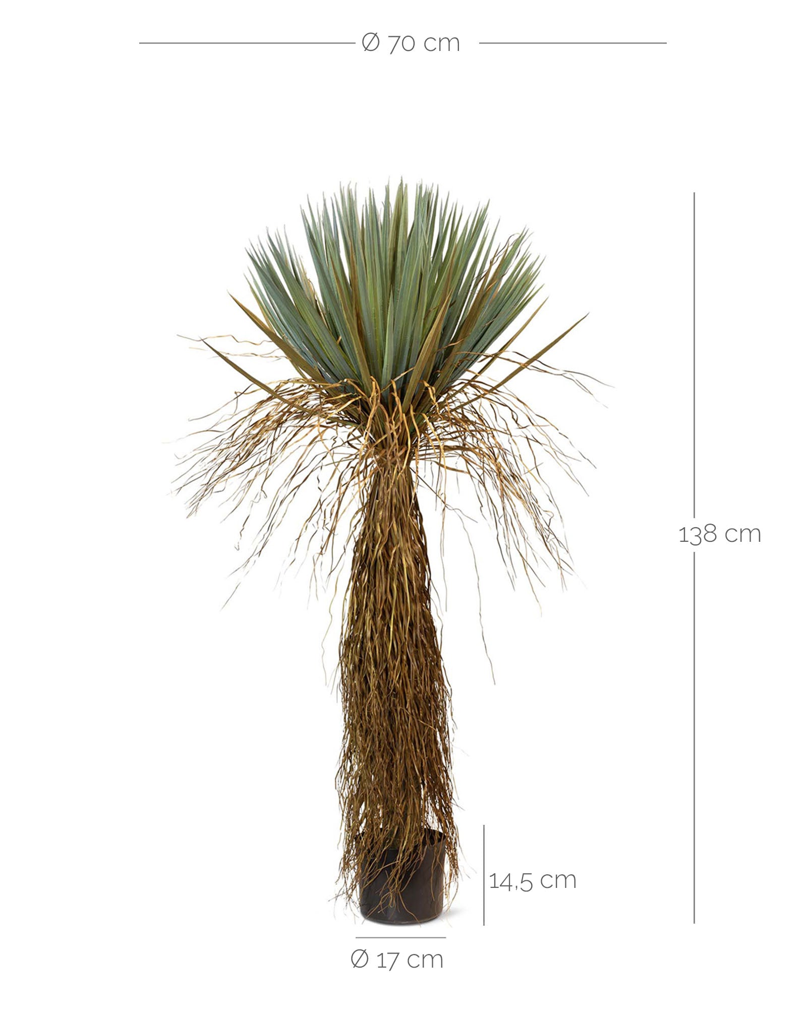 Große Yucca Palmlilie Kunstpflanze Detailansicht der naturgetreuen Blätter aus recyceltem Material