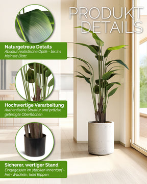 Große Bananenpflanze Musa Kunstpflanze von Get Your Green Detailansicht der Blätter aus recycelten Materialien