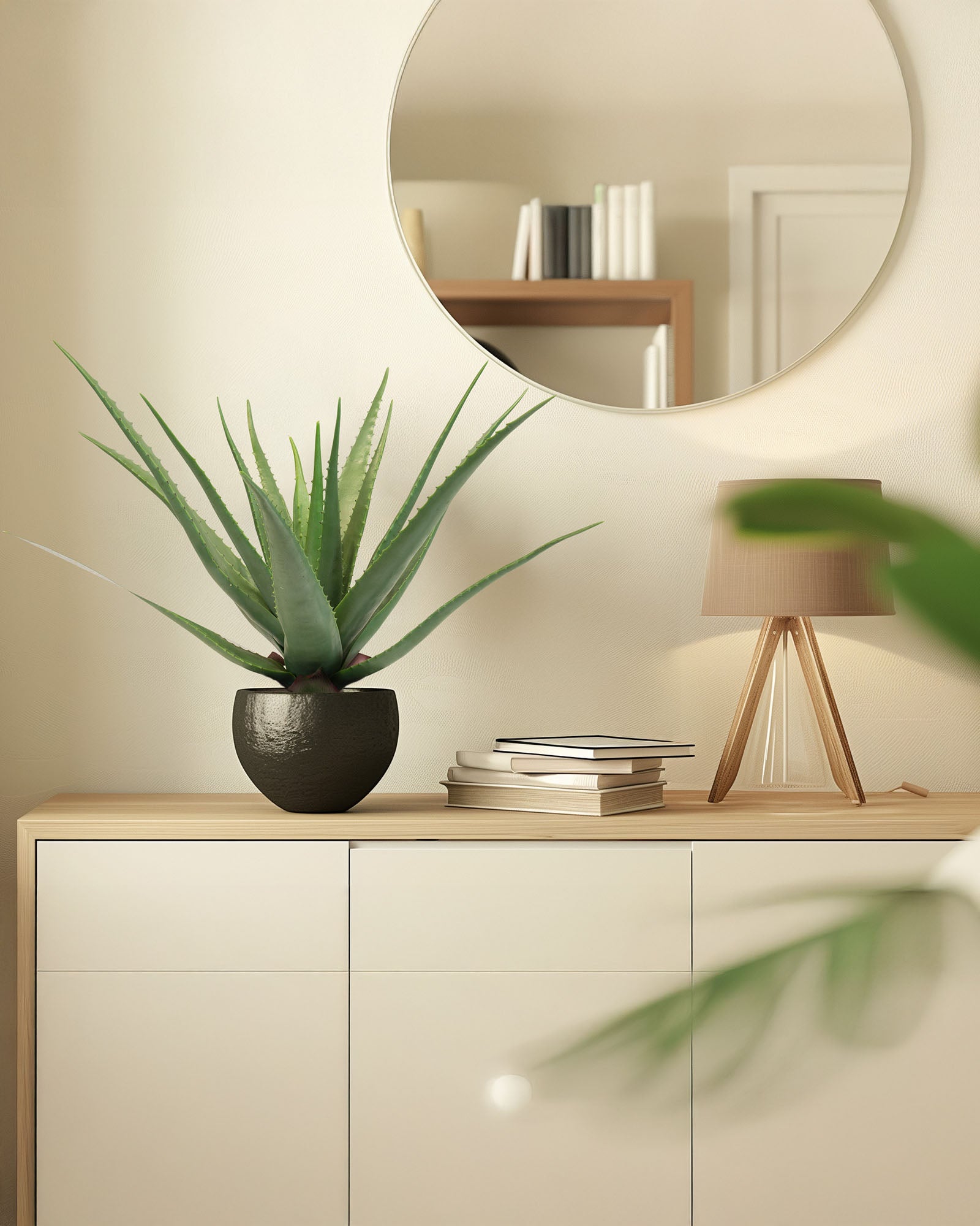Kleine Aloe Vera Kunstpflanze in naturgetreuer Real-Touch-Optik Frontansicht für zeitlose Eleganz