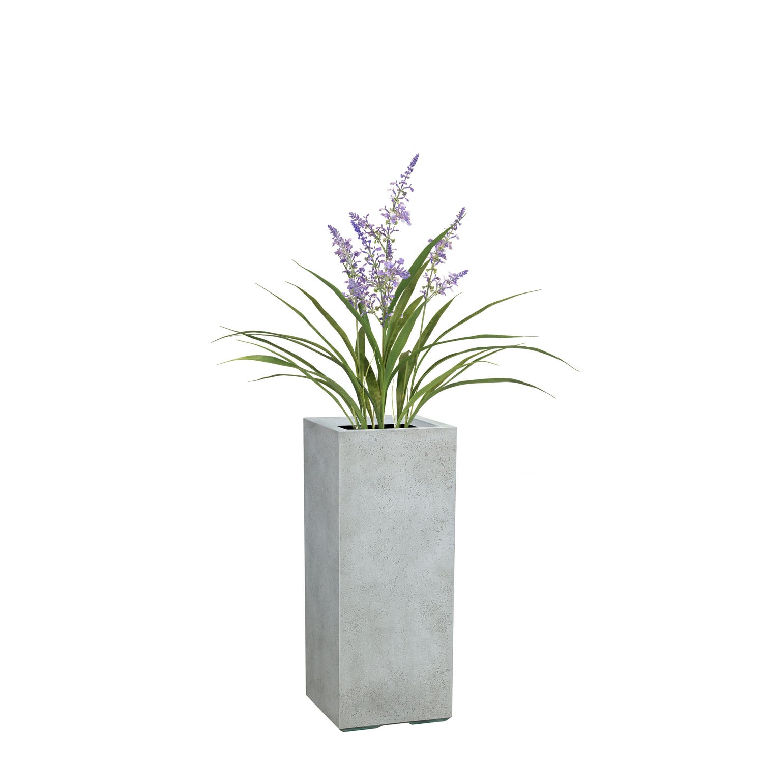 Graue Mono Pflanzsäule mit Lavendel im Set Seitenansicht für die Terrasse