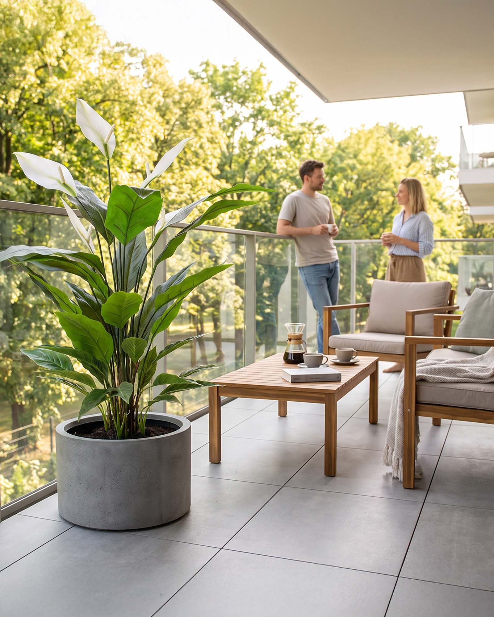 Set aus Mono Bodengefäß Zylinder und Spathiphyllum