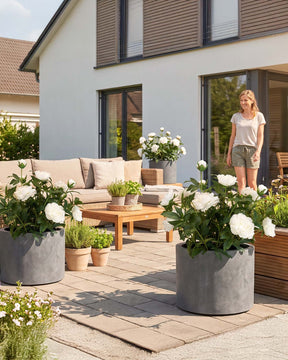 Set aus Mono Pflanzgefäß Zylinder und Pfingstrose