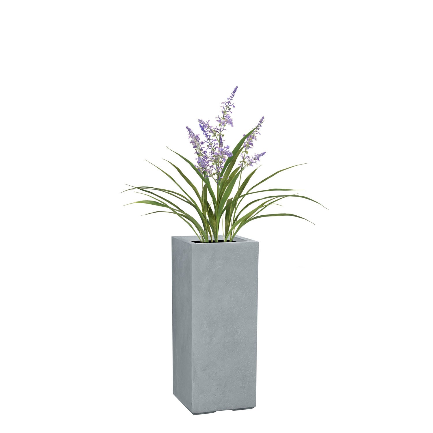 Detailansicht Lavendel in grauer Mono Pflanzsäule aus recyceltem Material für die Terrasse