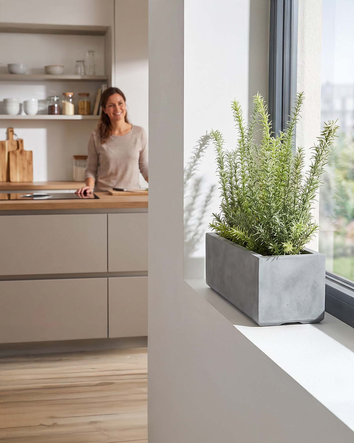 Set aus Mono Blumenkasten und Rosmarin