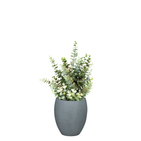 Detailansicht Eucalyptus im grauen Mono Bodengefäß von Get Your Green UV-stabil und recycelt