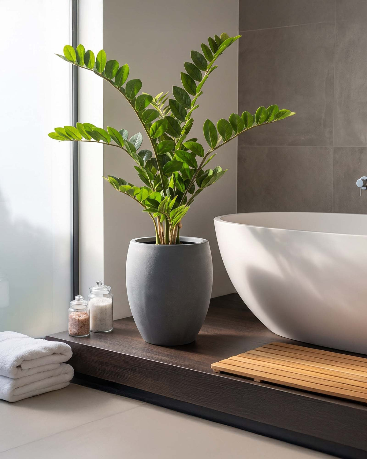 Set aus Mono Bodengefäß und Zamioculcas